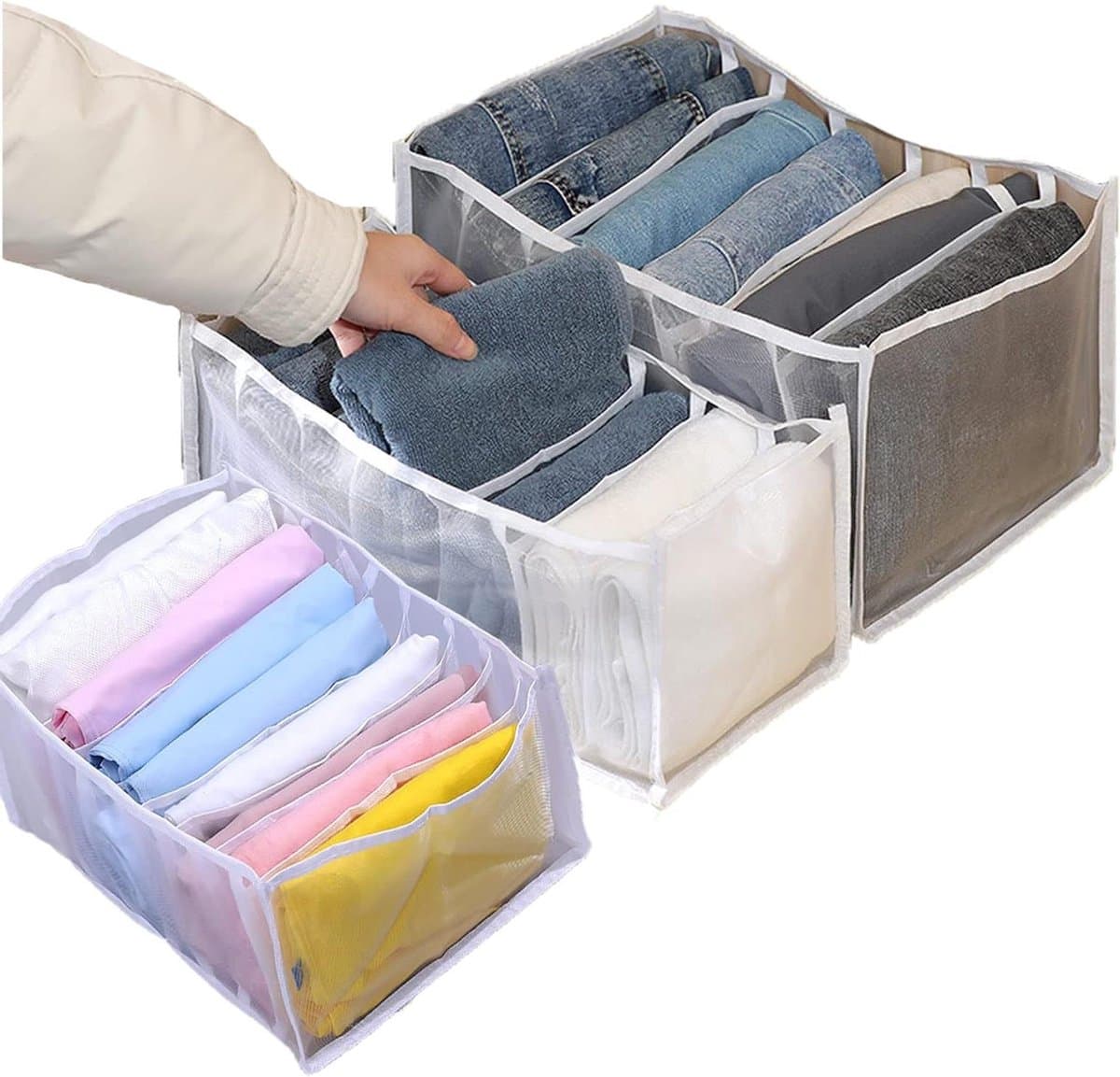 Kast Organizer Set - Opbergdozen Kleding - Garderobe Ordenen - Wasbaar Mesh Ontwerp - 3 Stuks - Wit