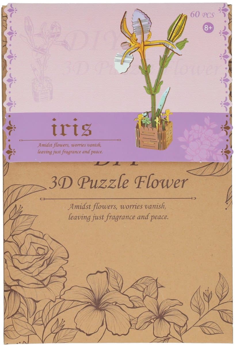 Lobbes houten bouwpakket 3D Iris bloemen 60-delig knutselset.