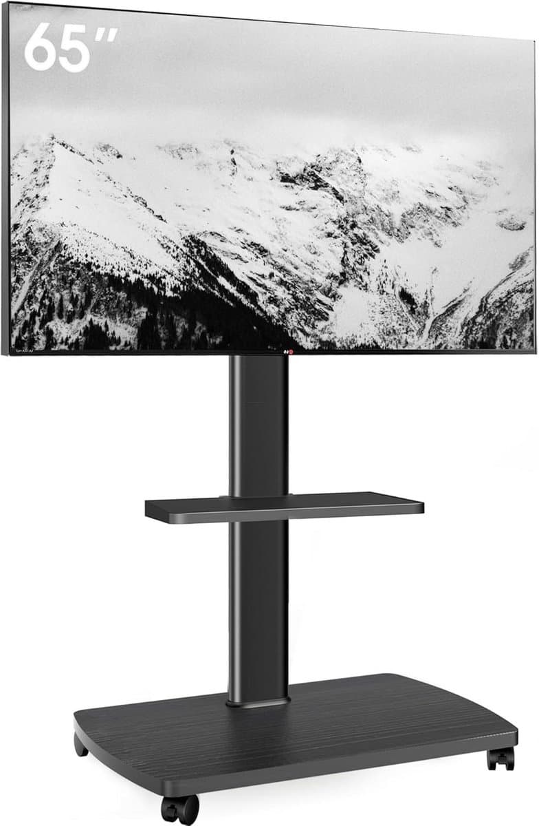 TV Stand - Draaibare standaard - Televisie Presentatie - Hout & Wielen - 32-65 Inch - Zwart