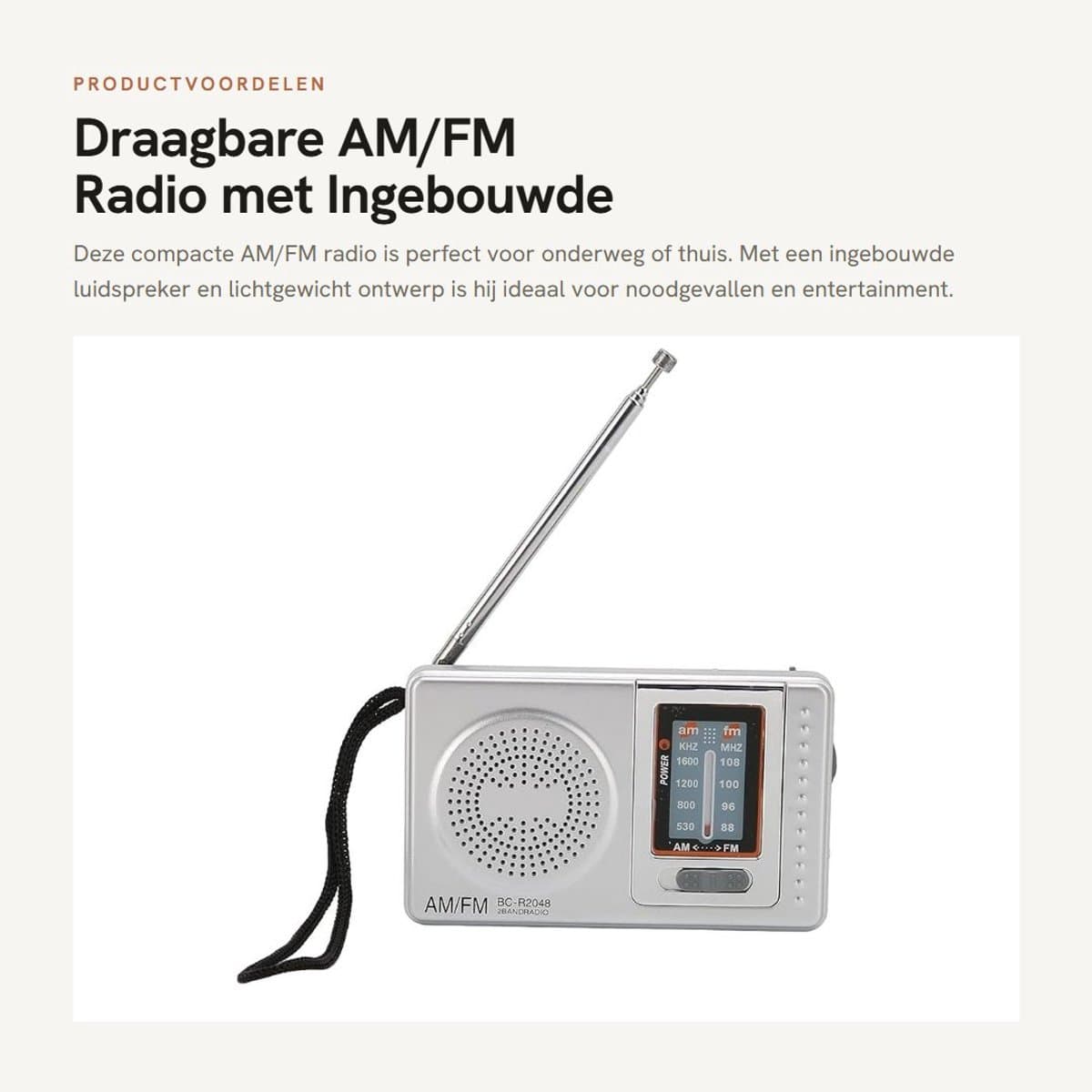 Dailygoods- AM/FM-radio Draagbaar - Ingebouwde Luidspreker - Lichtgewicht - Duurzaam - Ideaal voor Noodgevallen - 9,5 x 6 x 2,2 cm