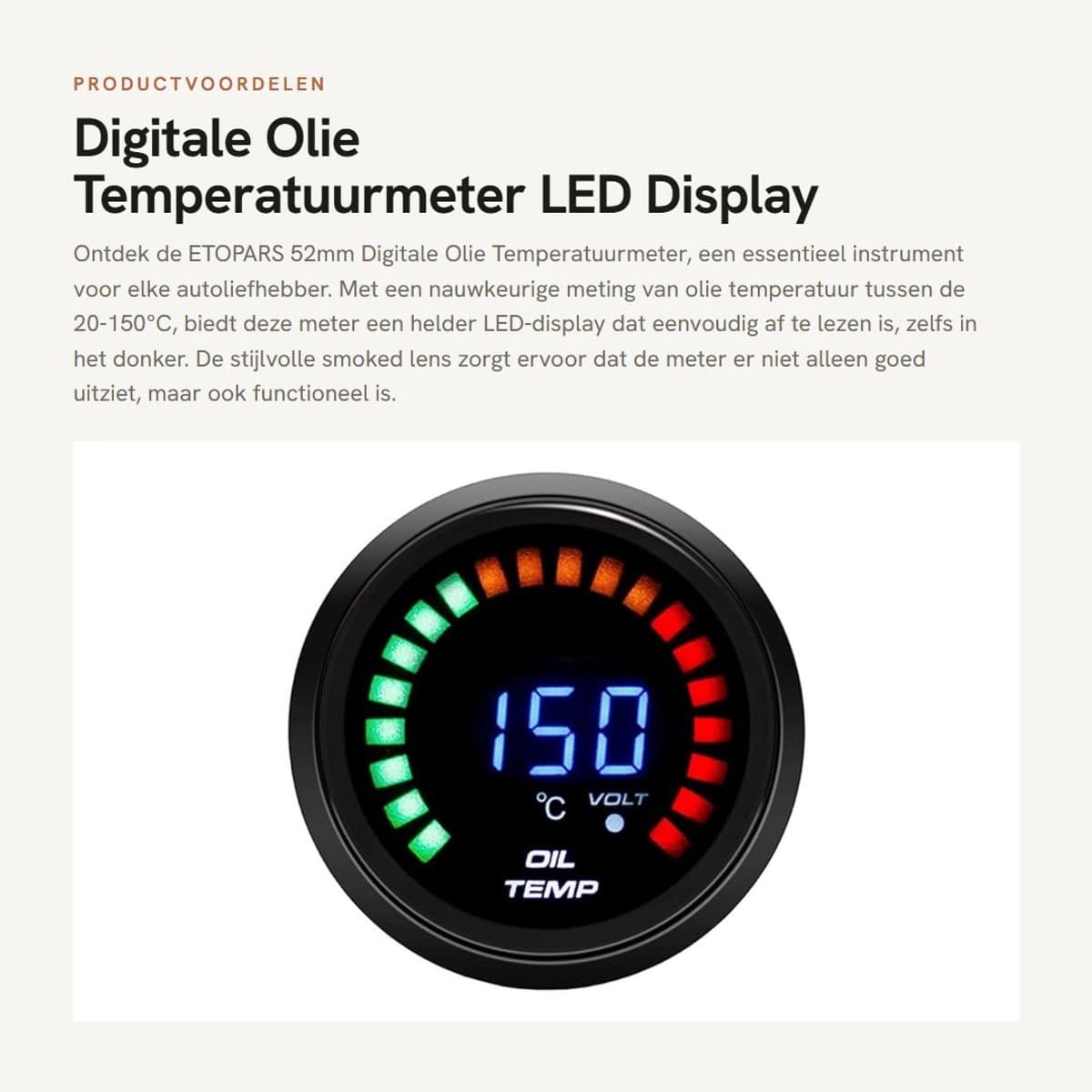 Dailygoods- Olietemperatuurmeter 52mm - Digitale Temperatuurmeter - LED Display - Geschikt voor 12V Voertuigen - Hooggevoelig - Eenvoudige Installatie