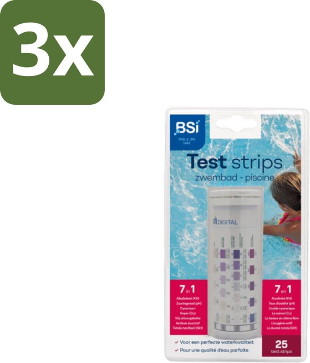 BSI – PoolStrip 9-in-1 – Water Teststrips – 25 Strips - Bulkverpakking - 3 stuks
