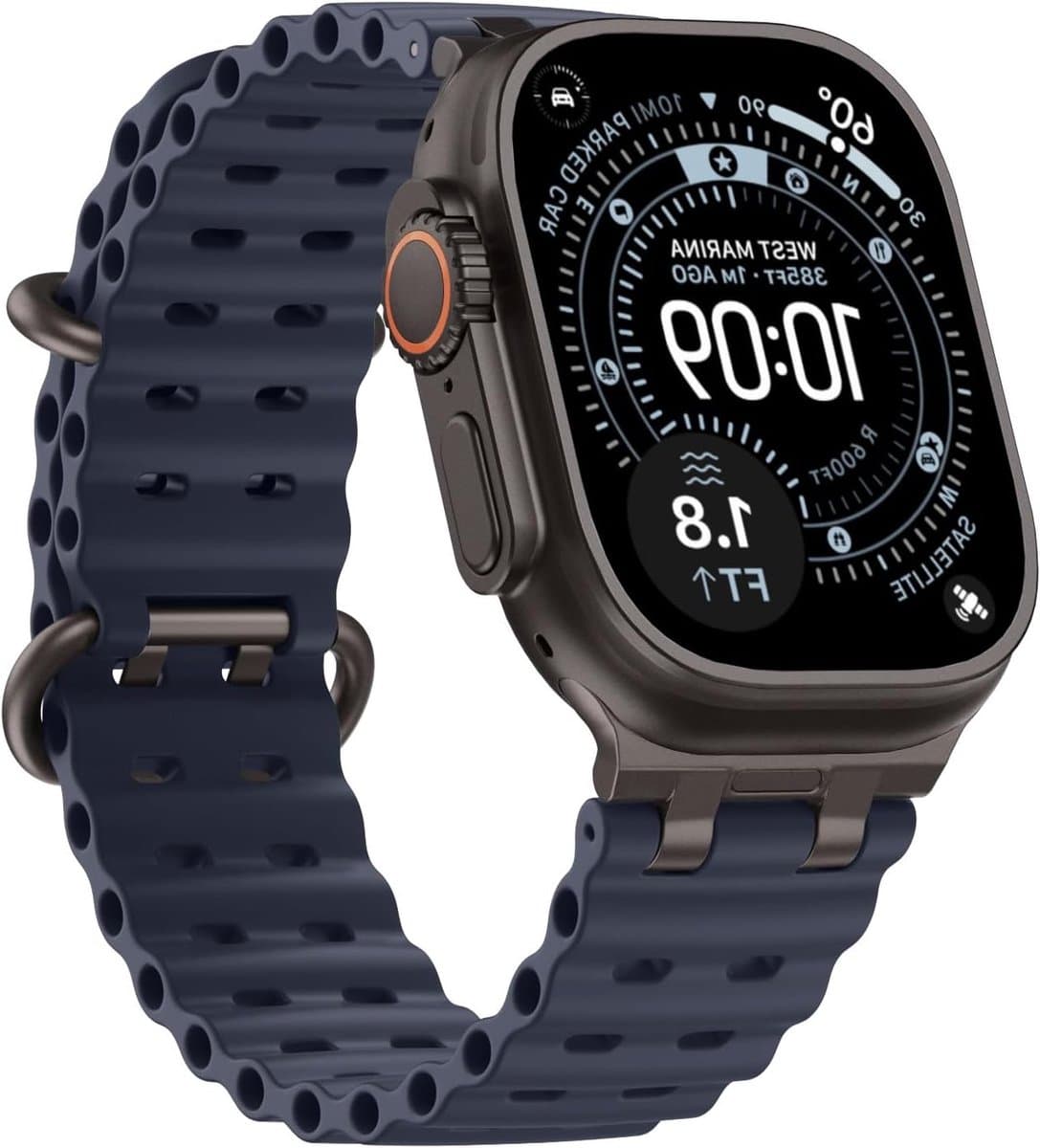 Ademende Sport Watch Band voor Apple Watch Ultra 49mm, Versterkte Metaalverbinding, Zwart en Marineblauw, Geschikt voor Mannen en Vrouwen