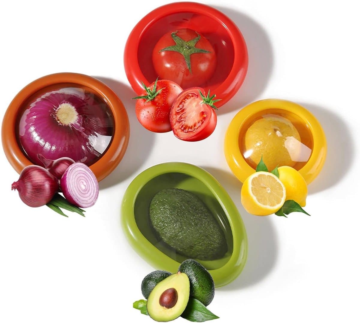 Herbruikbare Siliconen Bewaarcontainers voor Fruit en Groenten - Antioxidant Voedselopslag voor de Koelkast, Ideaal voor Avocado, Ui, Citroen en Tomaat