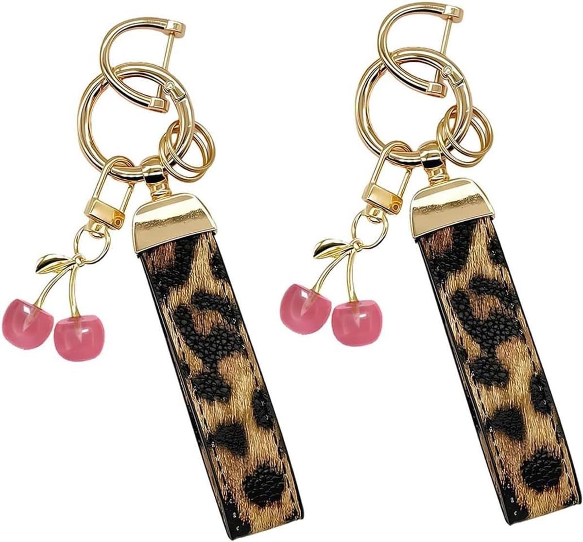 Auto Sleutelhanger - Sleutelring Fob - Sleutels Organiseren - Kunstleder & Legering - 2 Stuks - Roze Kers