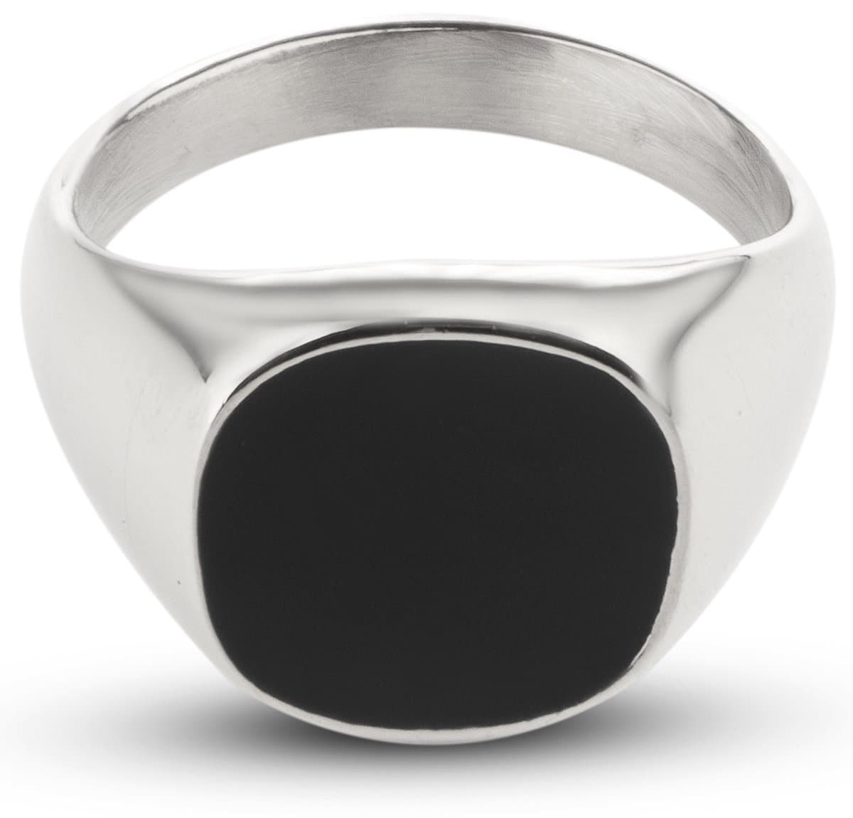 Zegelring Heren Zilver kleurig met Zwarte Steen - Staal - Heren Ring - Ringen Mannen - Papa Cadeau Voor Mannen - Vaderdag