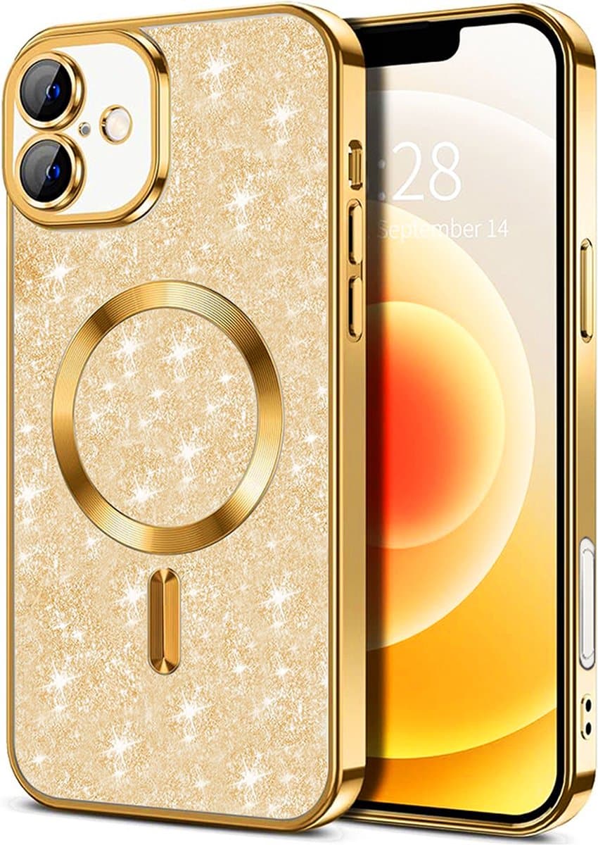 Hoesje geschikt voor Apple iPhone 16 - Techsuit Luxury Glitter Back Cover - Geschikt voor MagSafe - Goud