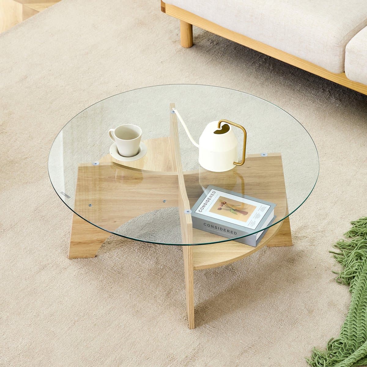STILVORA Salontafel - Ronde Glazen Tafel Met Veiligheidsglas - Voor Woonkamer Balkon Of Slaapkamerhoek - MDF; Transparant - Ø 80x36 Cm