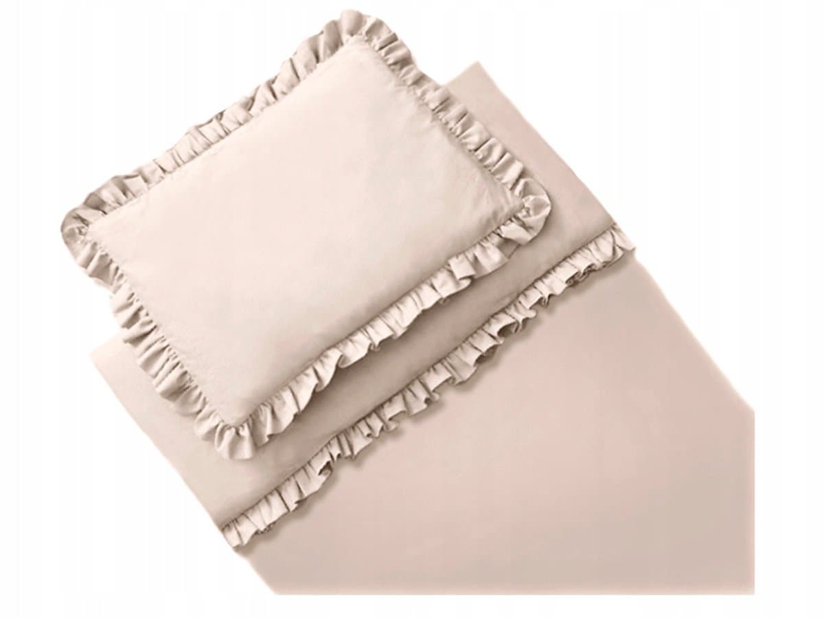 Luxe Katoenen Kinder Ledikant Dekbedovertrek Set met Ruches Beige