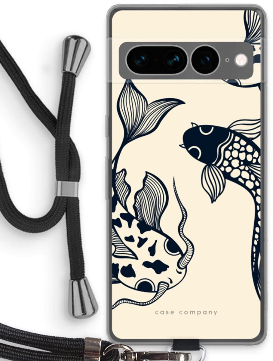 Case Company® - Hoesje met koord geschikt voor Google Pixel 7 Pro hoesje met Koord - Black Koi - Telefoonhoesje met Zwart Koord - Bescherming aan alle Kanten en Over de Schermrand