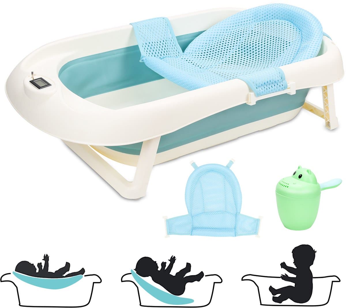 Babybadje - Peuterbadje - Opvouwbaar - Inc. baby bad kussen - 80cm lang - Groen - PP&TPE - 0 tot 3 jaar