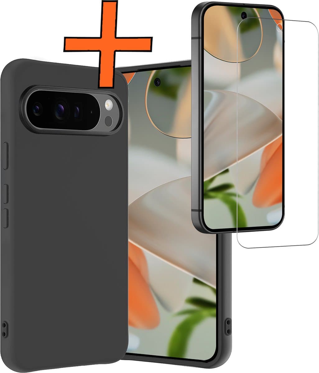 Hoes - Met Screenprotector - Geschikt voor Google Pixel 10 Pro XL - Sterk & Shockproof - Back Cover - Siliconen Case - Telefoon Hoes - Zwart