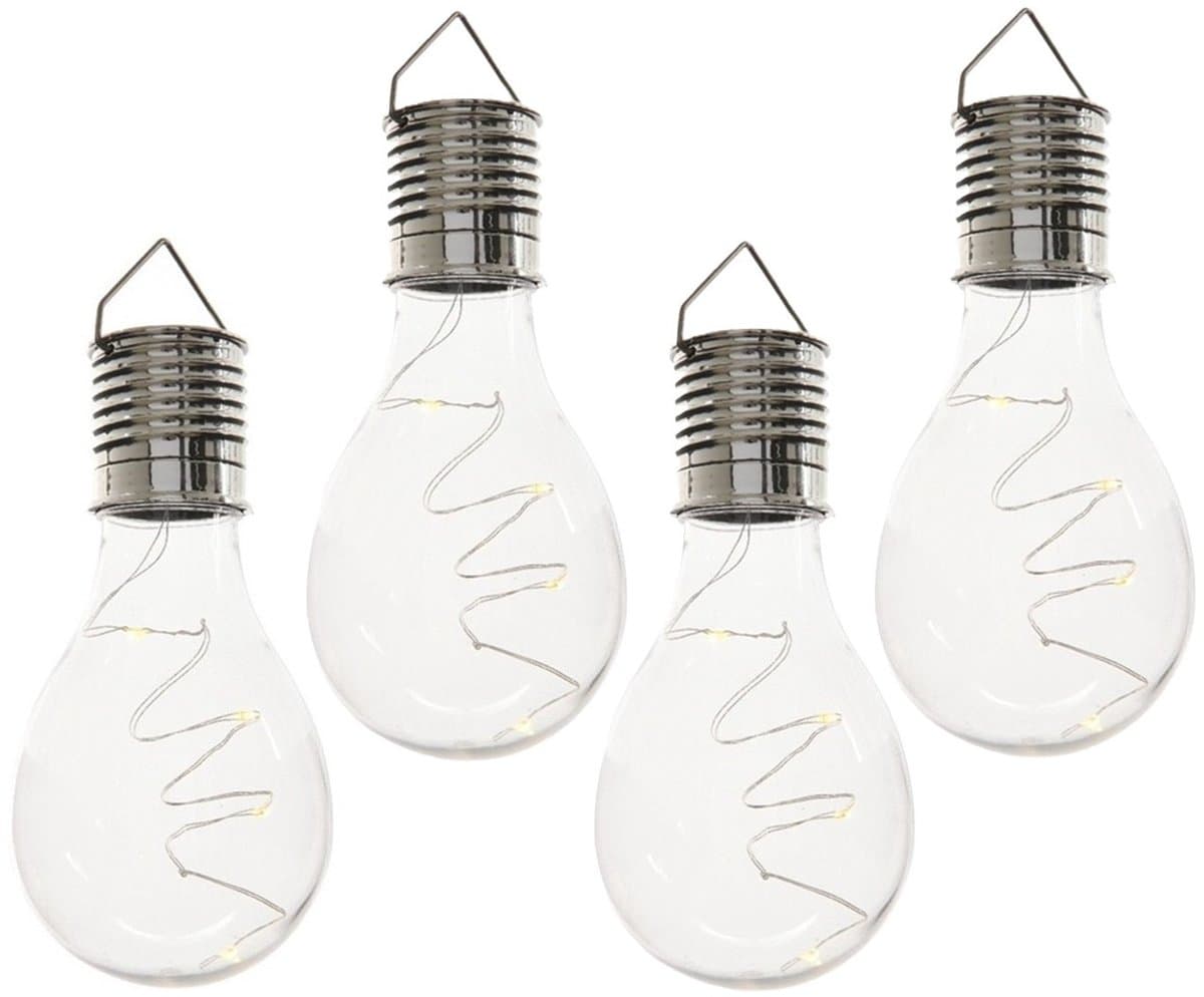 Lumineo solar hanglamp bol/peertje - 8x - transparant - kunststof - 14 cm - buitenverlichting