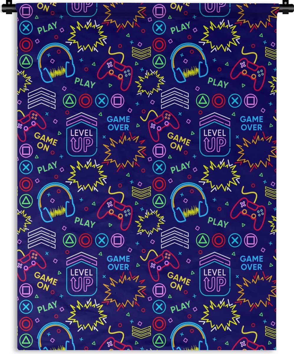 Wandkleed - Wanddoek - Gaming - Neon - Koptelefoon - Design - 150x200 cm - Wandtapijt