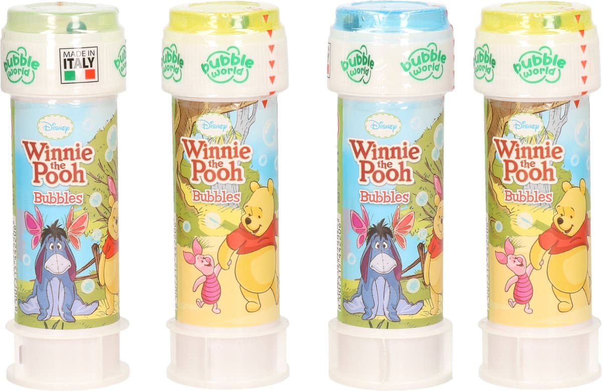 6x Winnie de Poeh bellenblaas flesjes met spelletje 60 ml voor kinderen - Uitdeelspeelgoed - Grabbelton speelgoed