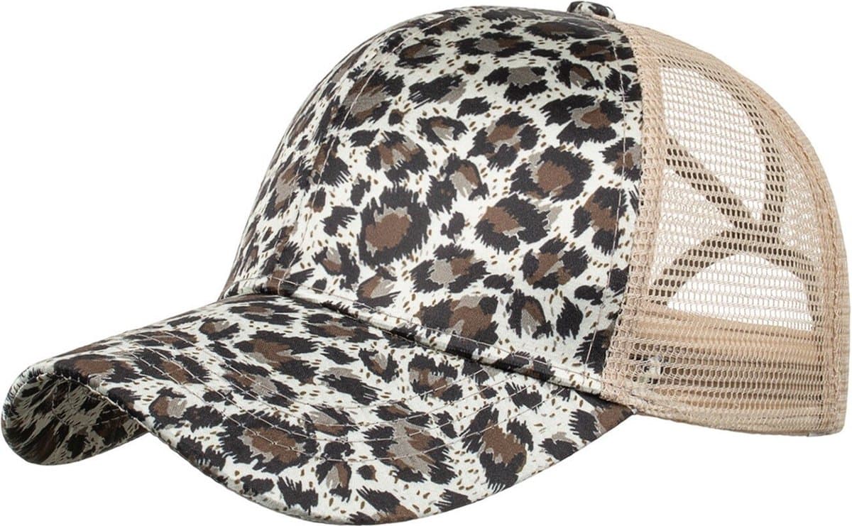 Luipaard print Dames paardenstaart pet bruin - zomer cap - zonnehoed - baseballcap
