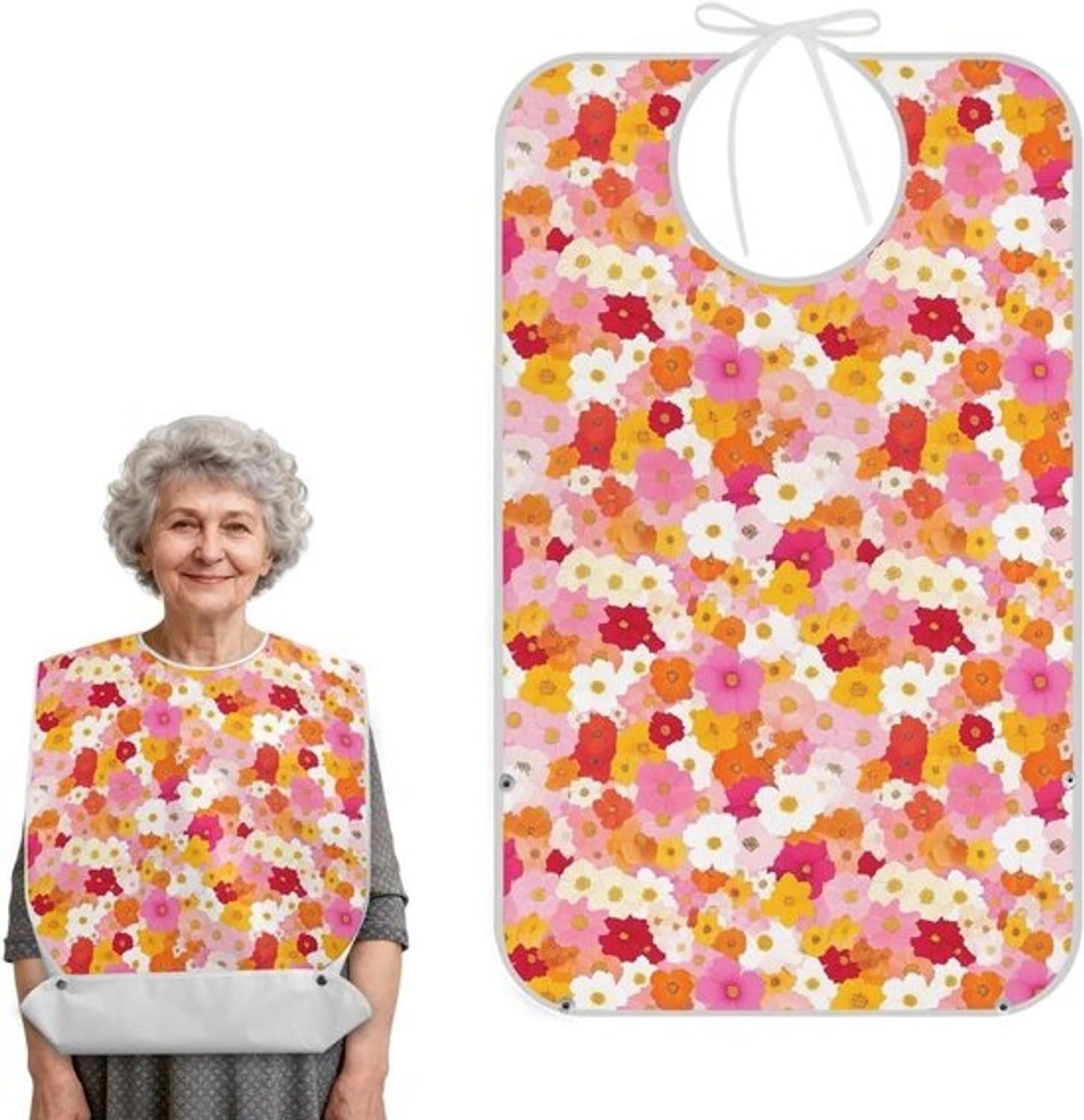 Slabbetjes voor volwassenen - Eetbeschermer kleding - Kleding beschermen tijdens het eten - Met kruimelvanger - 80 x 47 cm - Gekleurde bloem