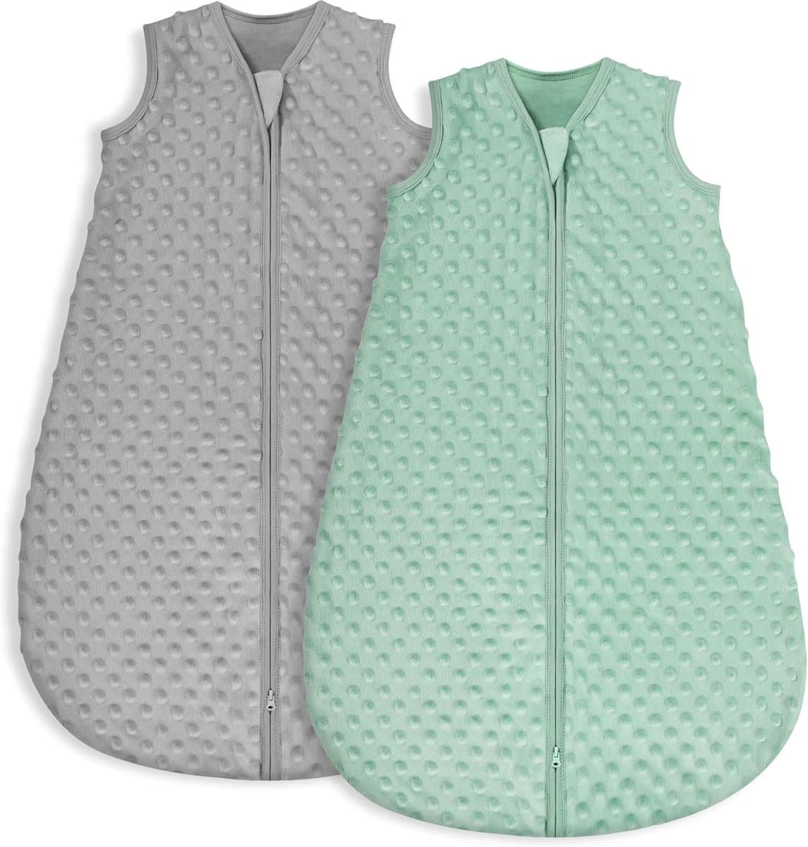 Babyslaapzak 1,5 TOG katoen, 2 stuks, voor 0-6 maanden, grijs en groen, met 2-wegrits