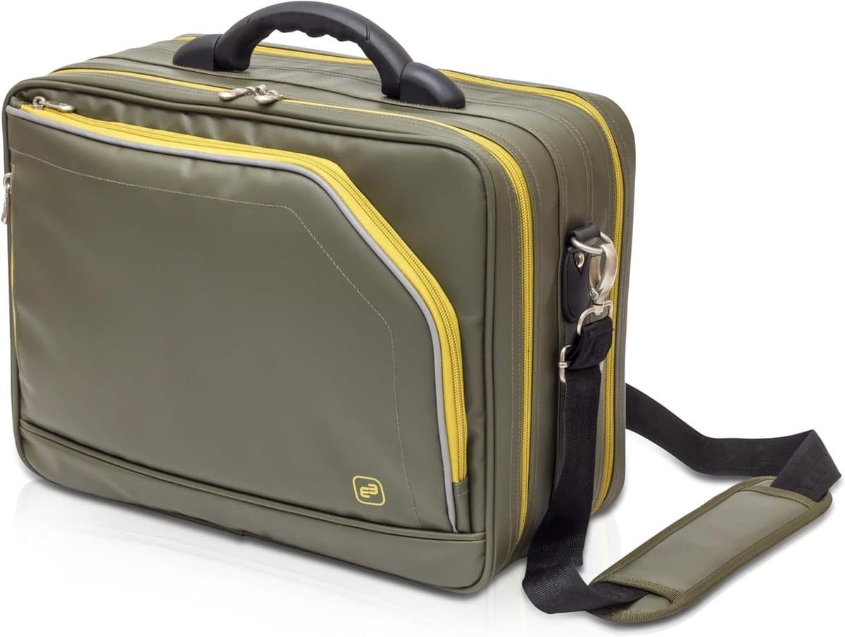 Laptoptas - Aktetas Dokterskoffer - Zakelijk Vervoer - Ritssluiting - 40 x 17 x 30 cm - Olijfgroen