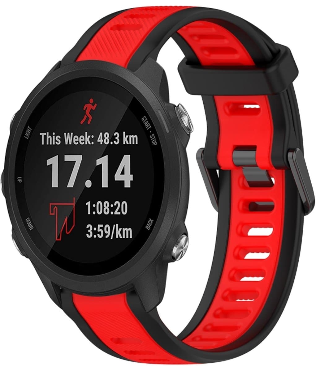 Voor Garmin Forerunner 245 / 245 Music 20 mm tweekleurige siliconen horlogeband met textuur (rood + zwart)