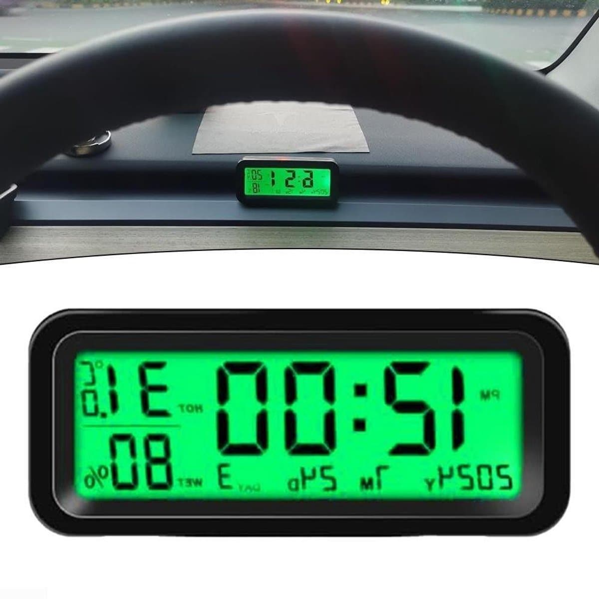 Digitale Klok Auto - Dashboard Klok Tijd - Tijd Weergeven - Automatische Achtergrondverlichting - 8x3x3.5cm - Blauw Groen