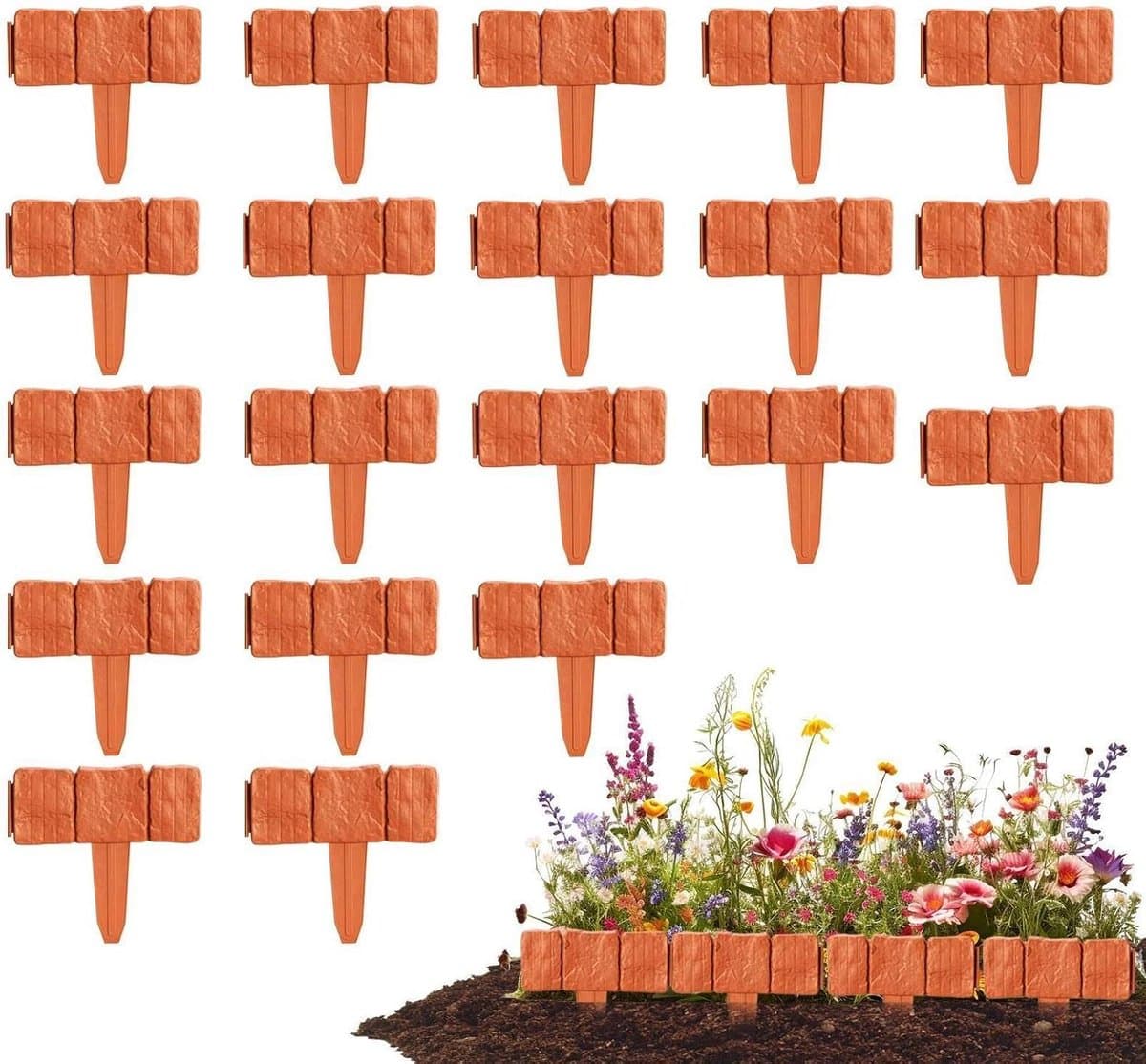 Tuinrand 20 stuks - Bloembedrand Flexibel - Gazon Afbakenen - Snelle Montage - 25 cm per stuk - Rood