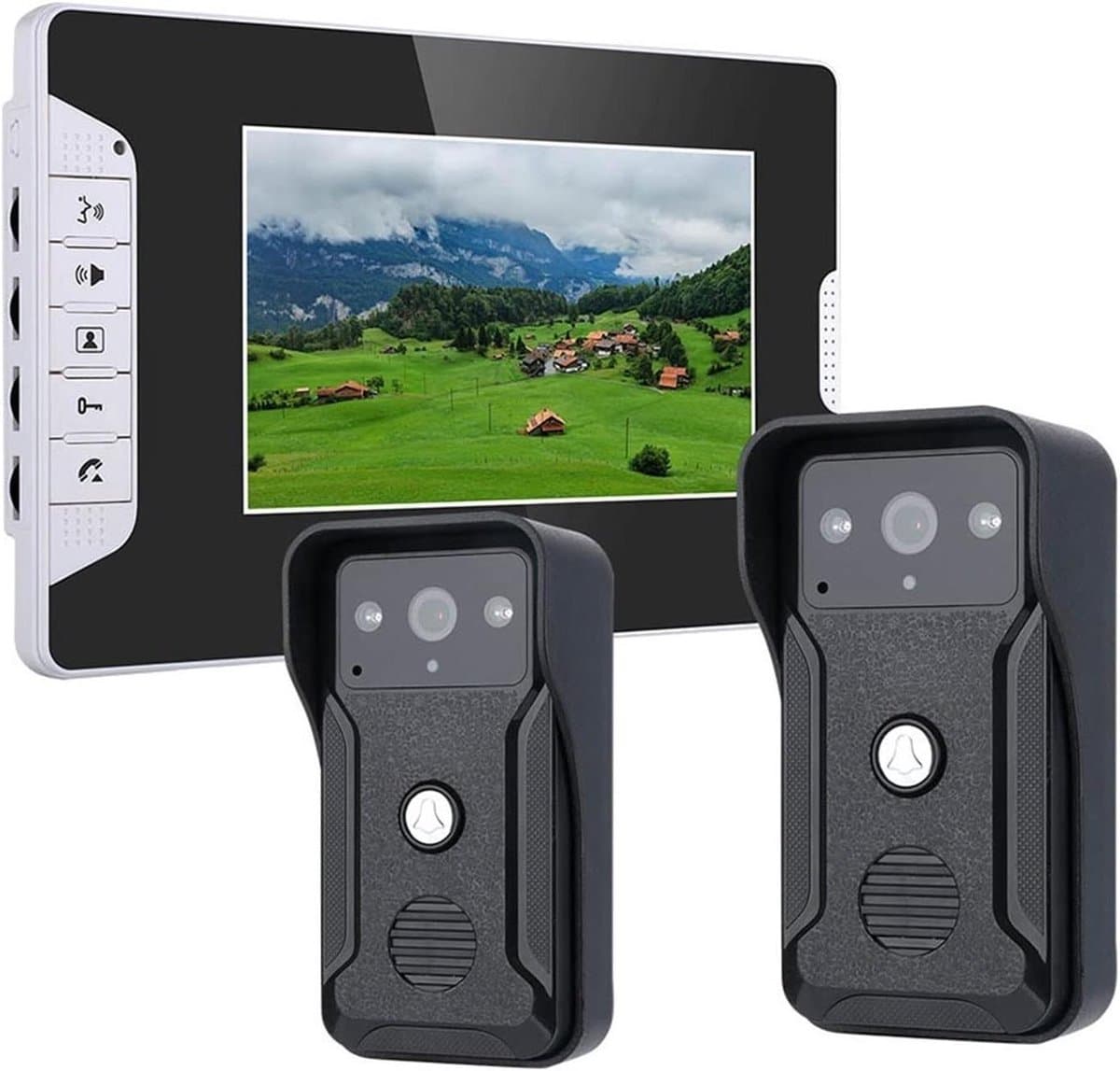 Videodeurbel Kit - Video Intercom - Toegangscontrole Thuis - Nachtzicht Functie - 7 Inch Monitor - Zwart