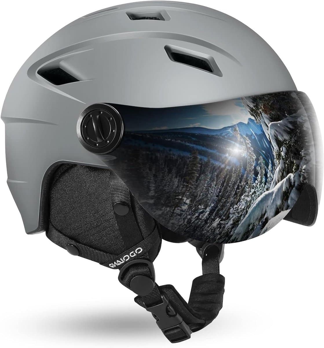 Skihelm met Vizier - Sporthelm Snowboardhelm - Wintersport Bescherming - Afneembaar Vizier UV400 - Verstelbaar S - Grijs