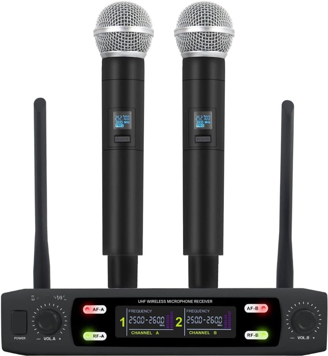 Allvia® Draadloze Microfoon met Box - Draadloze Microfoon - Microfoon Karaoke - Professionele Wireless 2 Handheld - 230-250 MHz Microfoonsysteem 100m Afstand - Zwart - 40cm x 33cm x 7cm