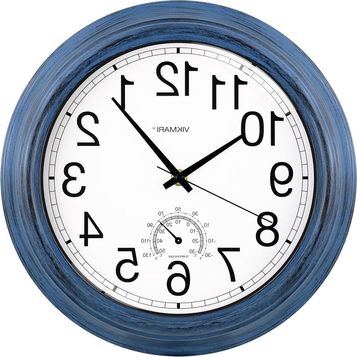 Wandklok met Thermometer - Buitenklok Tuinklok - Temperatuur Monitoren - Waterdicht Ontwerp - 30 cm - Indigo
