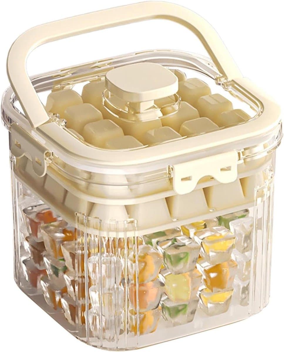 Ijsemmer met Lepel - Ijsbox Diepvries - Dranken Koelen - Dubbellaags Ontwerp - 17x17x16 cm - Romig