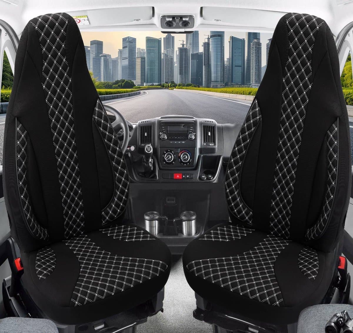 Autostoelhoezen voor Ford EcoSport BJ vanaf 2012 – Stoelhoezen voor bestuurder en passagier in Zwart/Wit