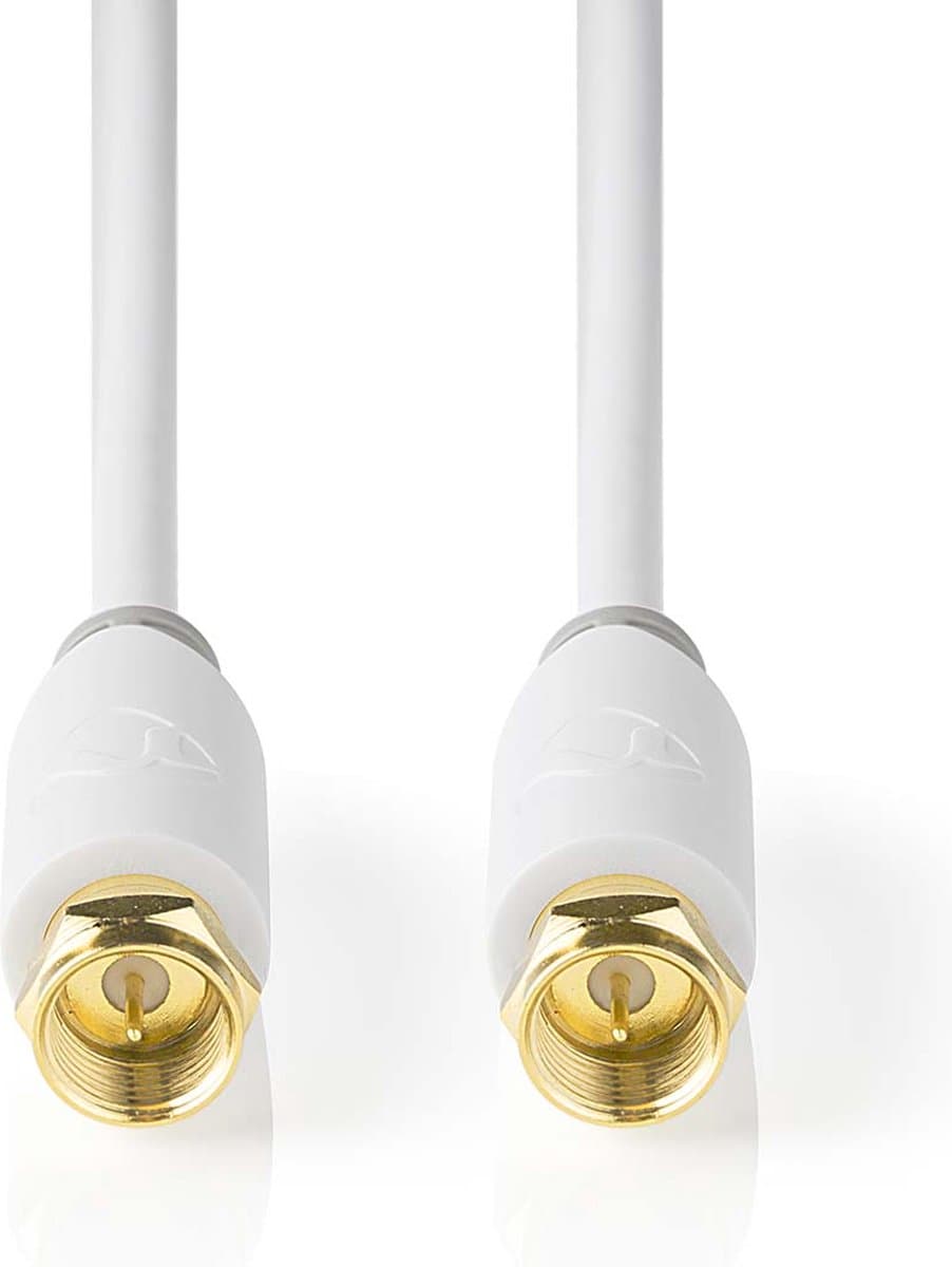 Nedis Satelliet- en Antennekabel - F-Male - F-Male - Verguld - 75 Ohm - Enkelvoudig Afgeschermd - 2.00 m - Rond - PVC - Wit - Doos