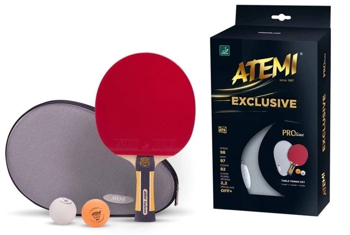 Exclusieve tafeltennisset van Atemi: racket, ballen en schoffels