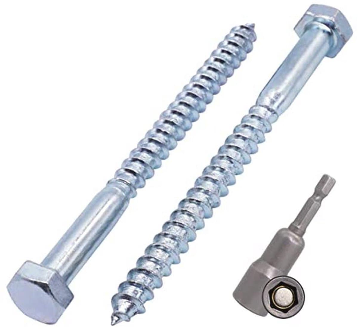 Set van 25 Zeshoekige Houtschroeven DIN 571 - Verzinkt Staal M8 x 100 mm met Magnetische Zeskantbit