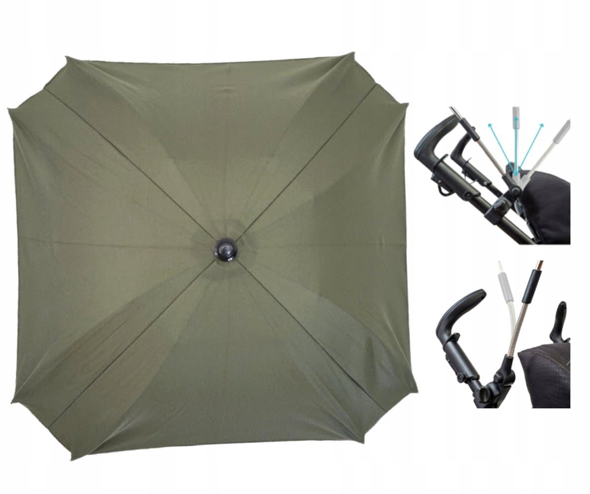 Parasol Kinderwagen Olijfgroen UV50+ 62cm Vierkant