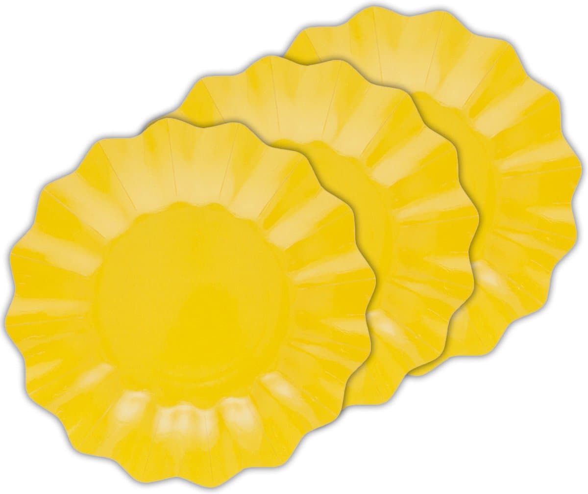 Givi Italia Feestbordjes met schulprand - 40x - geel - rond - papier/karton - 27cm - duurzaam - groot - wegwerpbordjes