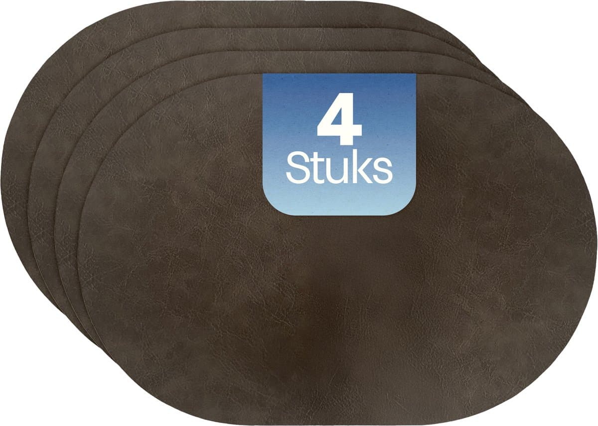 Phreeze Placemat Ovaal - 4 Stuks - Dubbelzijdige Placemats - Kunststof - Koffiebruin & Grijs