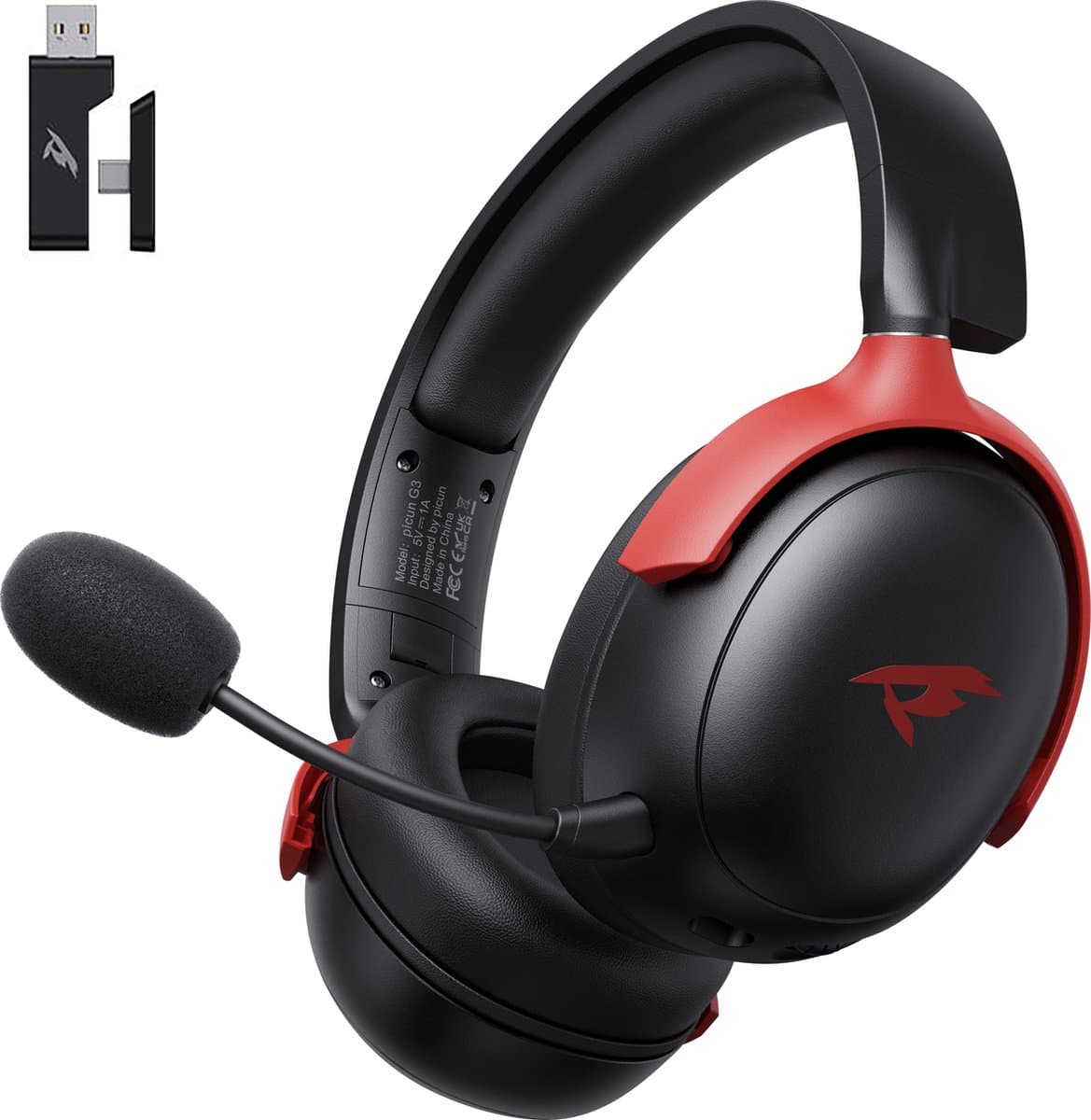 Picun G3 - Draadloze Gaming Headset - Over ear koptelefoon - Met microfoon - PC/PS4/PS5/Nintendo Switch - Zwart rood