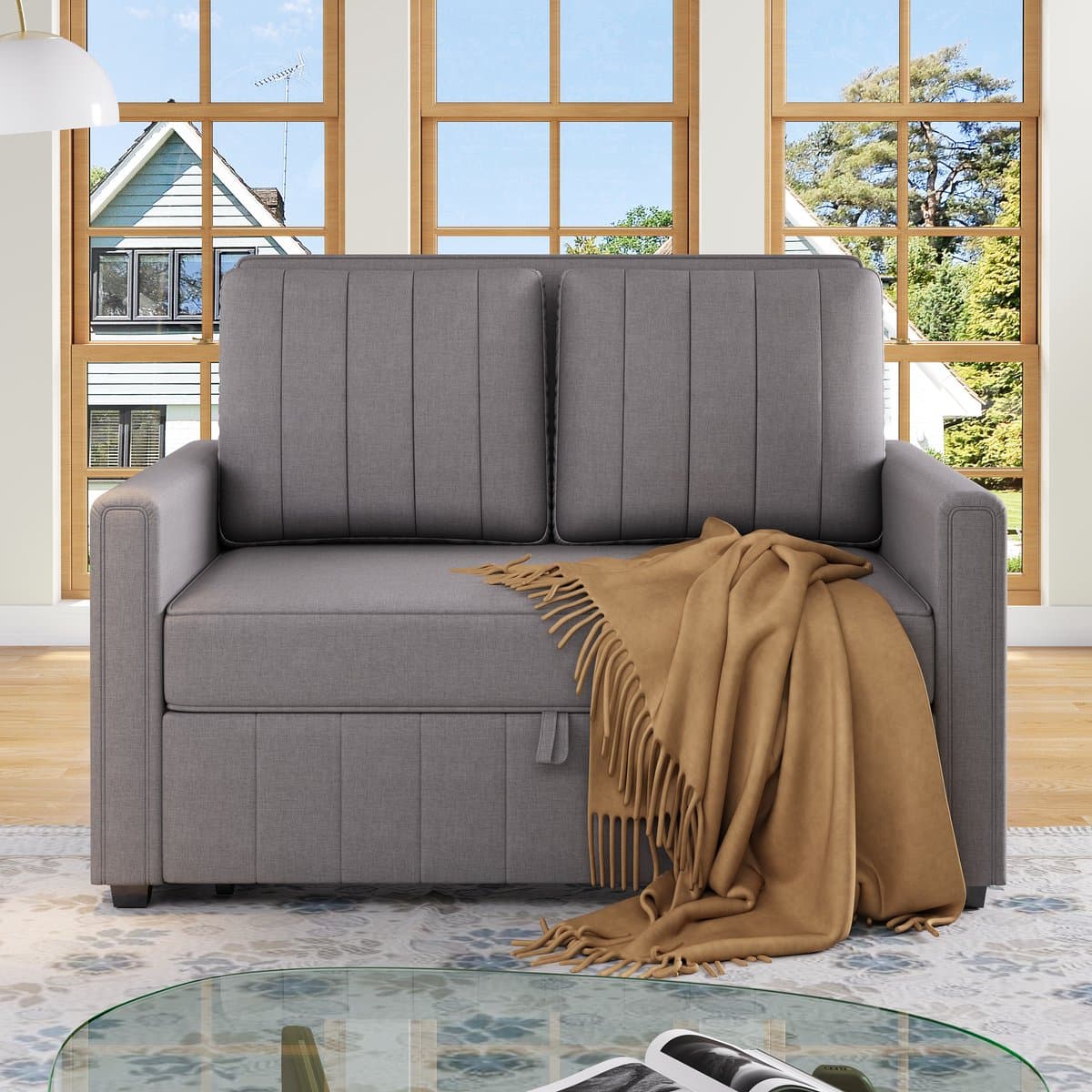 MIVRAY Slaapbank 127 x 75 cm - Verstelbare Rugleuning en Uitklapfunctie - Voor Kleine Ruimtes - Linnen Grijs