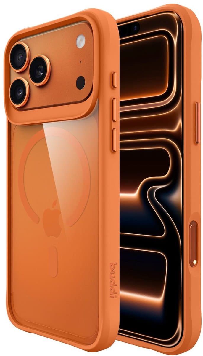 Buddi Hybrid - Hoesje Geschikt voor Apple iPhone 17 Pro - Compatibel met MagSafe - Back Cover met Magneet - Magnetische Beschermhoes - Case Transparant Oranje