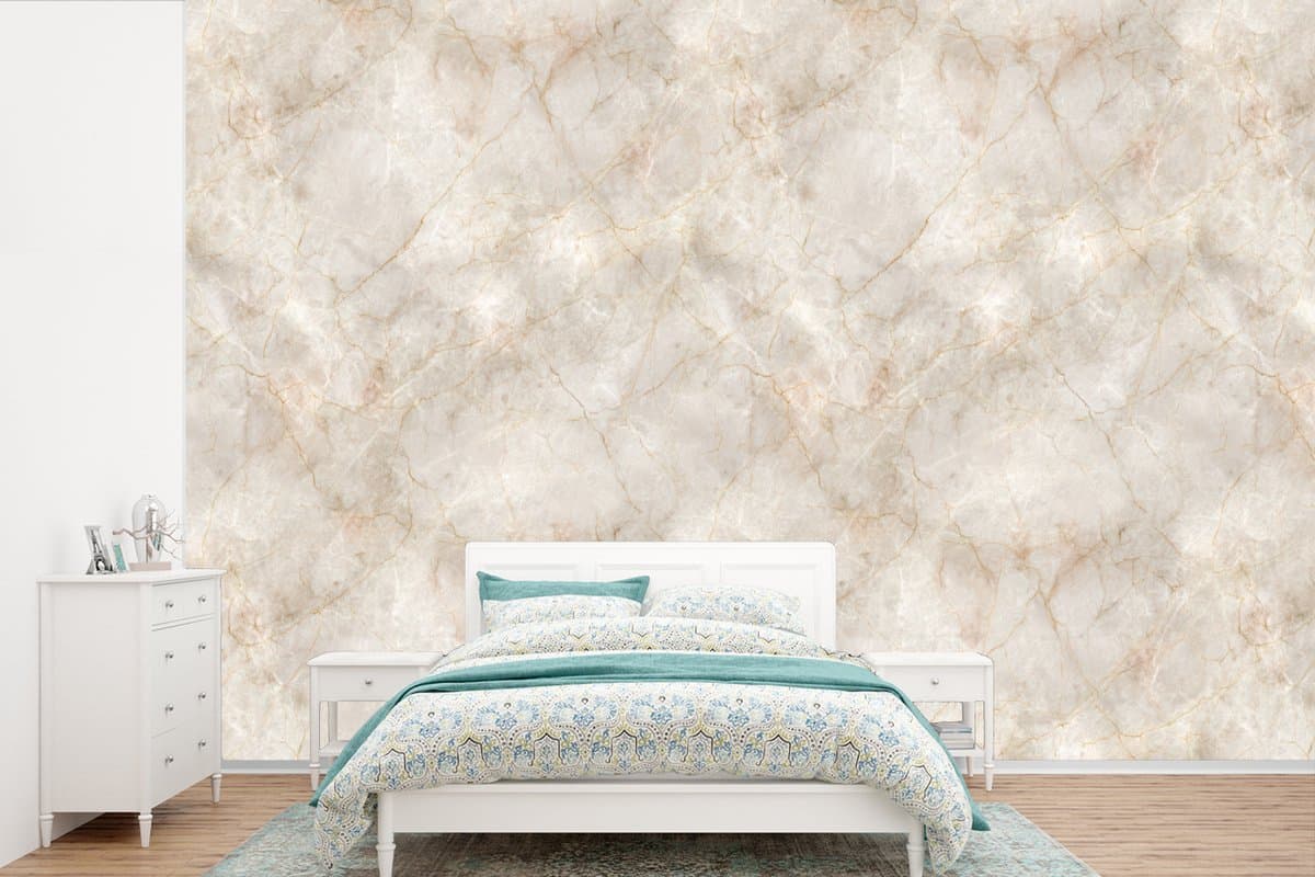 Behang - Fotobehang Lichtbeige - Goudbruine Nerven - Marmer - Breedte 600 cm x hoogte 400 cm