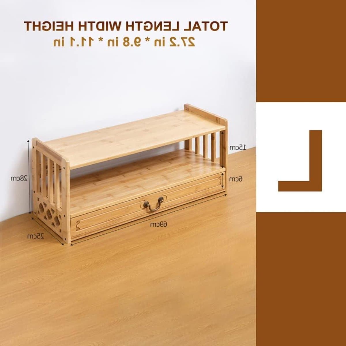 3-Tier Altar Table for Spiritual Puja Table with Drawer Tabletop Storage Meditation Table for Living Room Oriental Style Coffee Table Cabinet Natural Bamboo