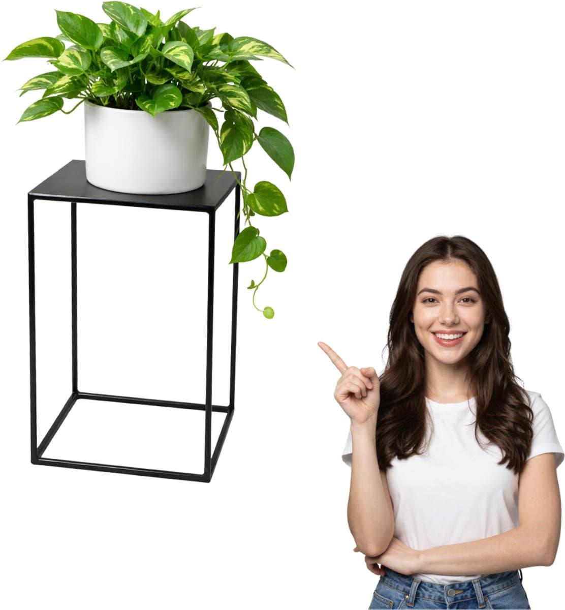 Anwicar Plantenstandaard Zwart Hoogte 40 cm - Metaal Plantenrek - Plantentafel - Kamerplanten - Bloempotten voor Binnen en Buiten