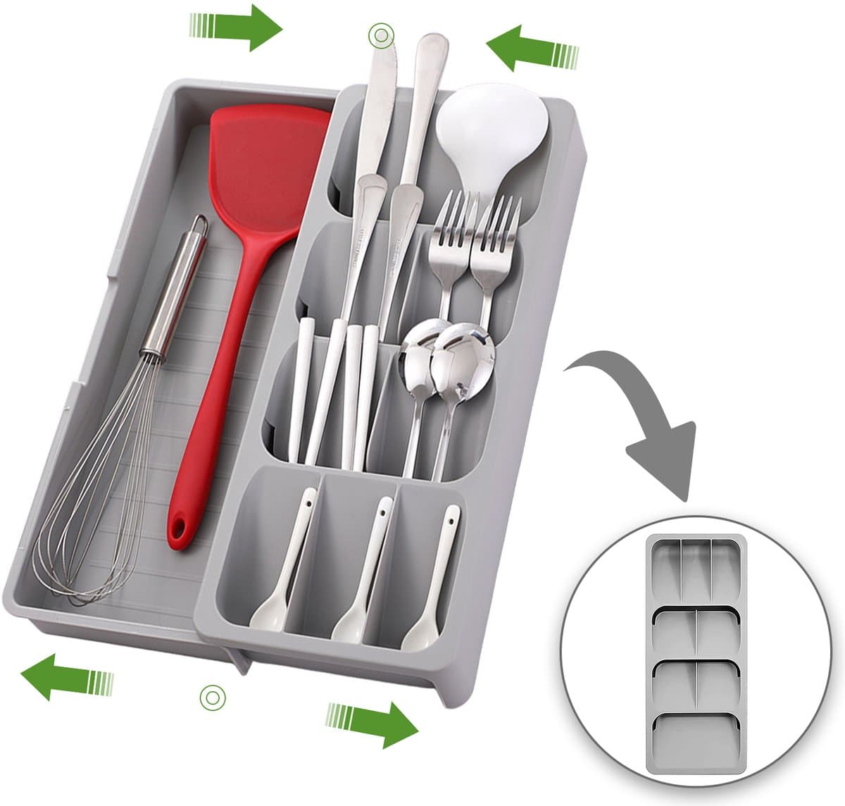 Uitschuifbare Besteklade Organizer – Verstelbare Keuken Ladeverdeler voor Bestek & Keukengerei – Grijs