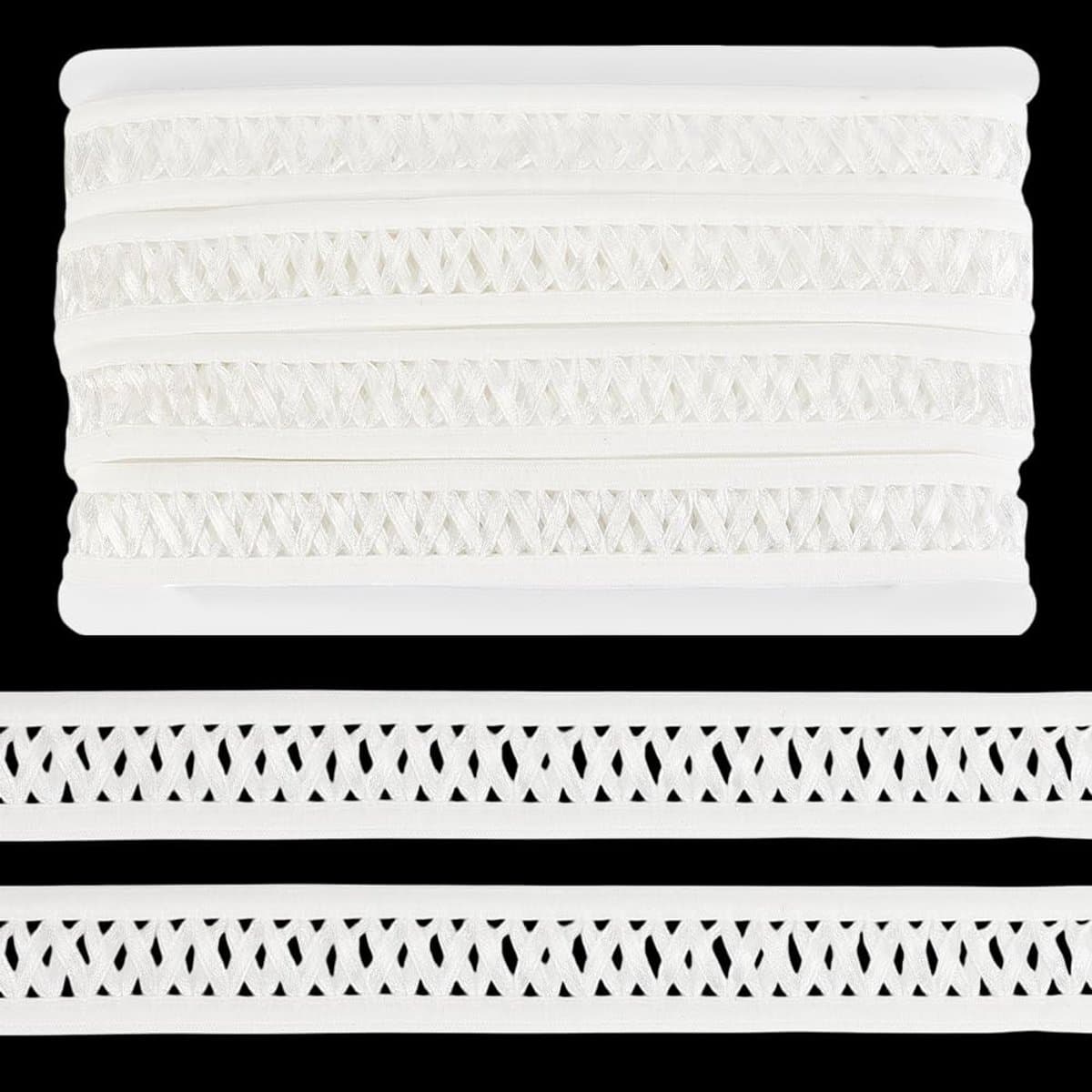 Dailygoods- Elastische Rand 20 m - Witte Mesh Vlechtrand - Elastische Knooplussen - Decoratief Lint - Voor Doe-Het-Zelf Naaien - 25 mm Breed