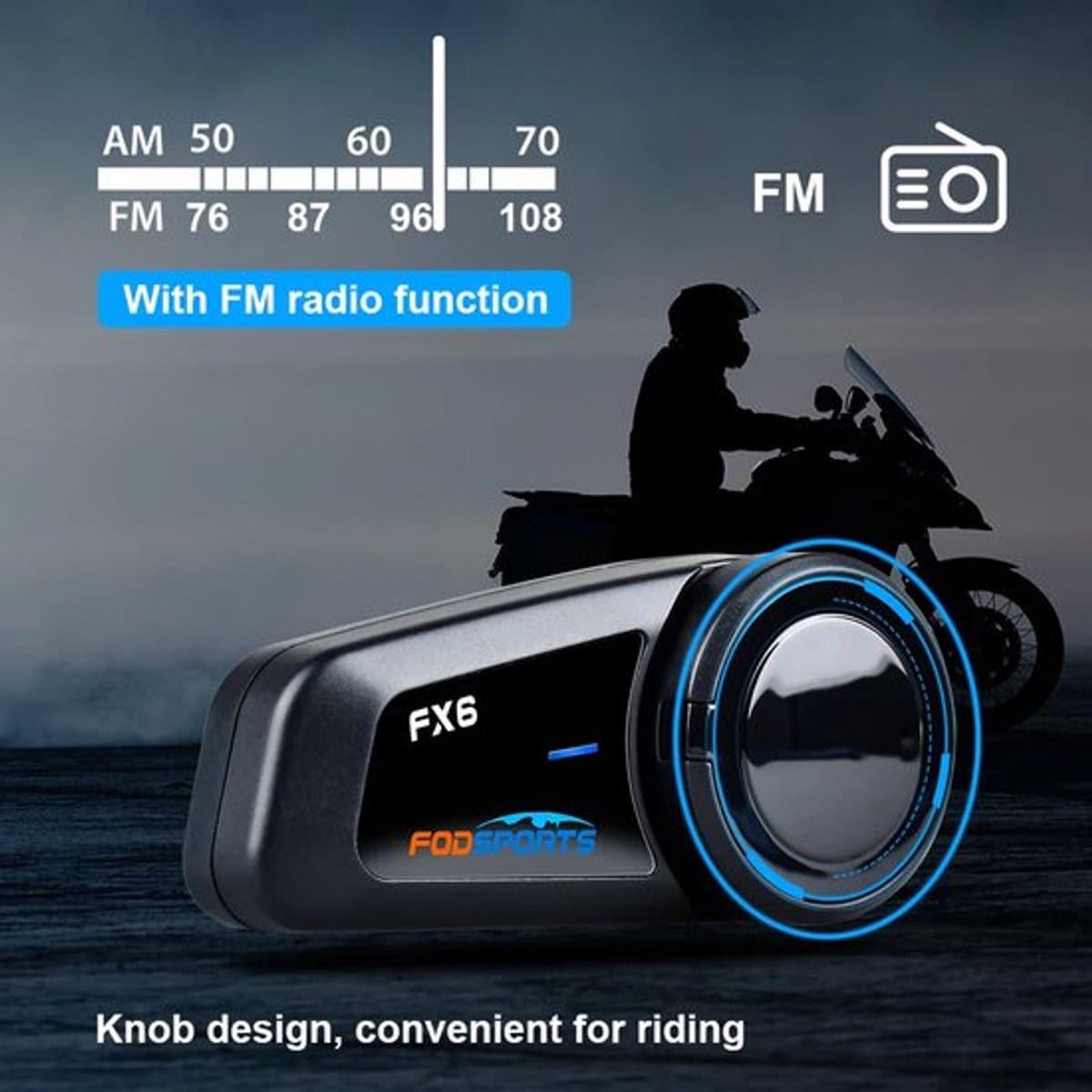 Fodsports - FX6 - Motorfiets Intercom - Motorhelm - Bluetooth 5.0- Headsets - Handsfree - Communicator - Interphone - Koppelbaar tot 6 Rijders - 1000M