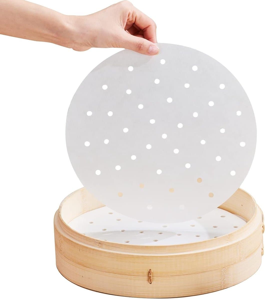 100 Vellen Bakpapier voor Airfryer 20.5 cm - Dubbele Laag, Waterdicht, Hittebestendig, Geschikt voor Oven en Magnetron