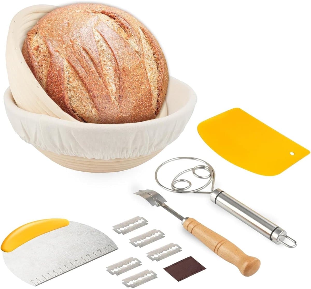 Nexvo® Rijsmandje Broodbakken - Rijsmandje Brood - Rijsmand Rond - Wit - 24cm x 24cm x 9cm