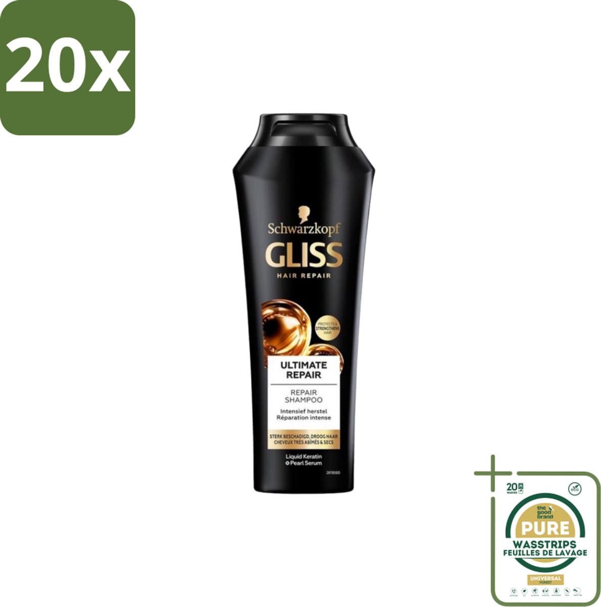 20 x Gliss Kur – Shampoo – Ultimate Repair – 250 ml - Grootverpakking - Herstel Haar - Beschadigd Haar - Droog Haar - Breekbaar Haar - Keratine Shampoo